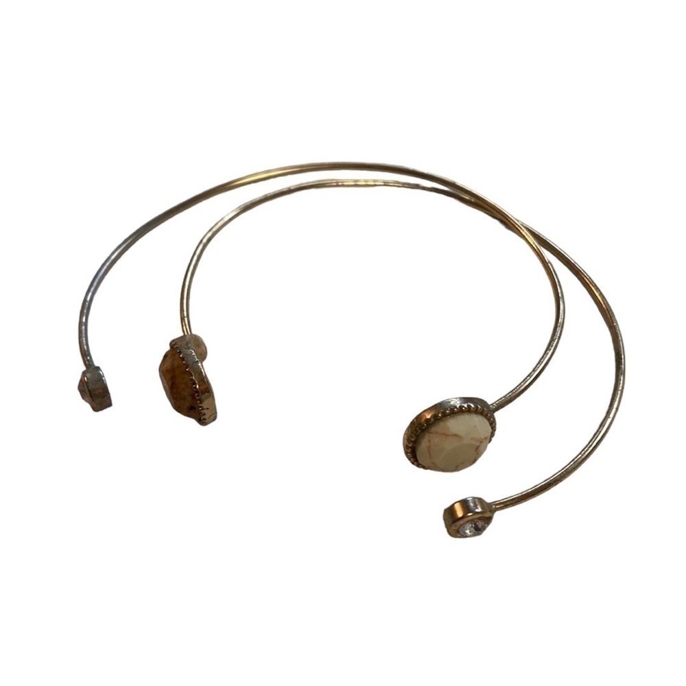 Two piece | Gold | Faux Stone | Bangle Set - Picture 2 of 11